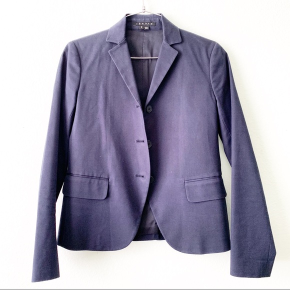 THEORY blazer button up size 0 long sleeve cotton outwear work classic - Picture 1 of 13